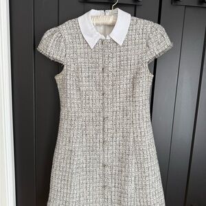 Likely Tweed Mini Dress with White Collar Crystal Buttons